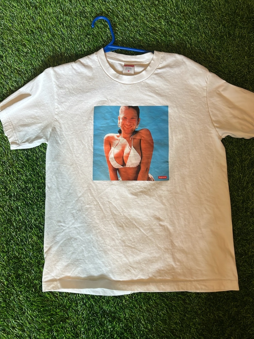 Supreme White Bikini Photo Graphic Tee - Blue Artwork